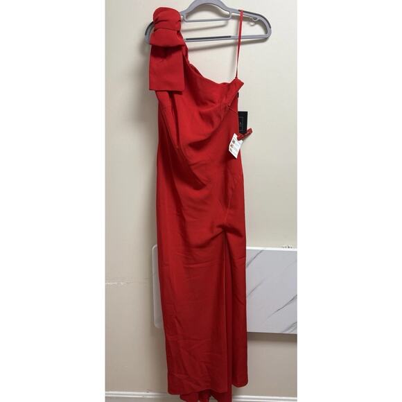 Ieena for Mac Duggal 26665 Red Bow One Shoulder Side Slit Gown READ - Picture 4 of 13
